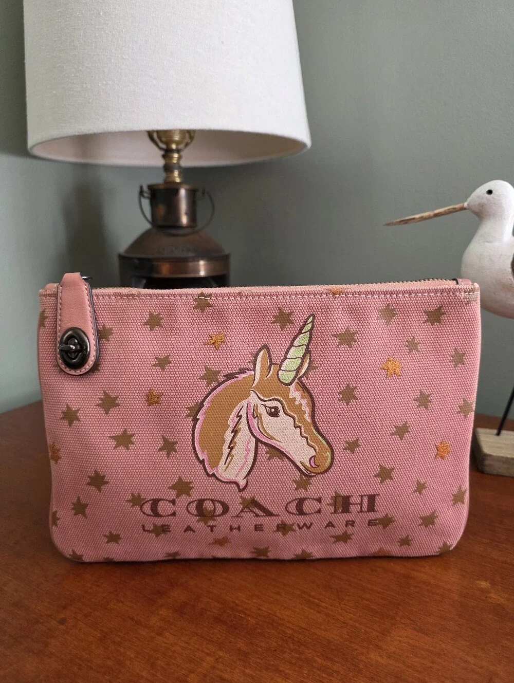 Coach Uni Unicorn 25617 Pouch 26 Turnlock Pink Canvas Wristlet Bag